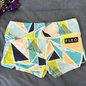 Fleo Women's Athletic Shorts - Blue, Green, Yellow Geometric